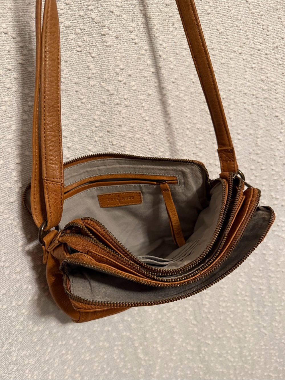 Leather Pebble Crossbody Bag in Tan — Adjustable Strap - Picture 5 of 9